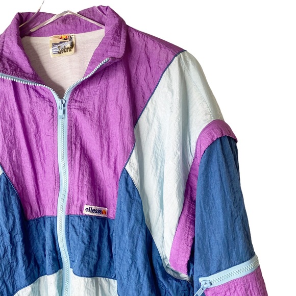 Ellesse Vintage Zebra 80’s Windbreaker Jacket Vest Removable Zipper Sleeves L - Picture 3 of 16